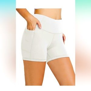 BALEAF Women's 5" High Waist White Biker Shorts with Side Pockets - Size Small